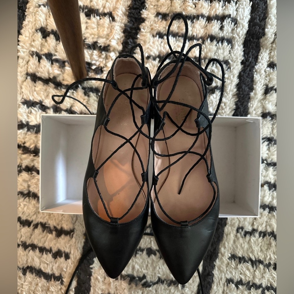 OBO Italian Leather Lace Up Flats Black Summit by White Mountain